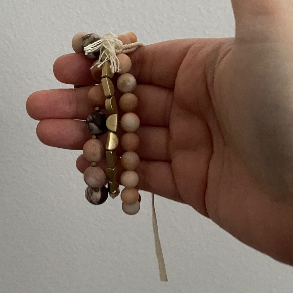 Universal Thread Gold and Brown Beaded Bracelet Set